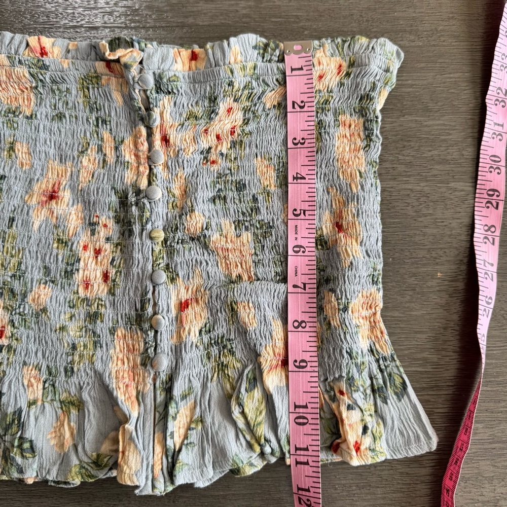 ARO Blue Grey Floral Smocked Button Tube Top Tank M - Picture 11 of 11